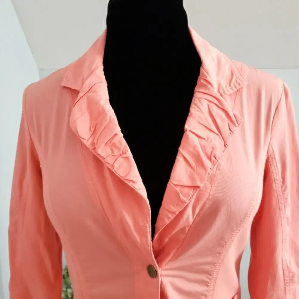 Peach Button Front‎ Ruched Button Front 3/4 Skeeve Lightweight Shacket Small